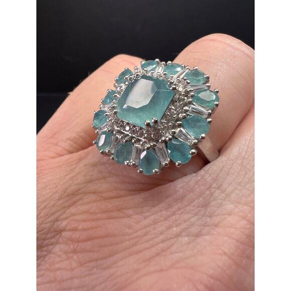 NEW grandidierite and zircon cocktail ring in rhodium over 925 silver size 7 - Picture 3 of 16